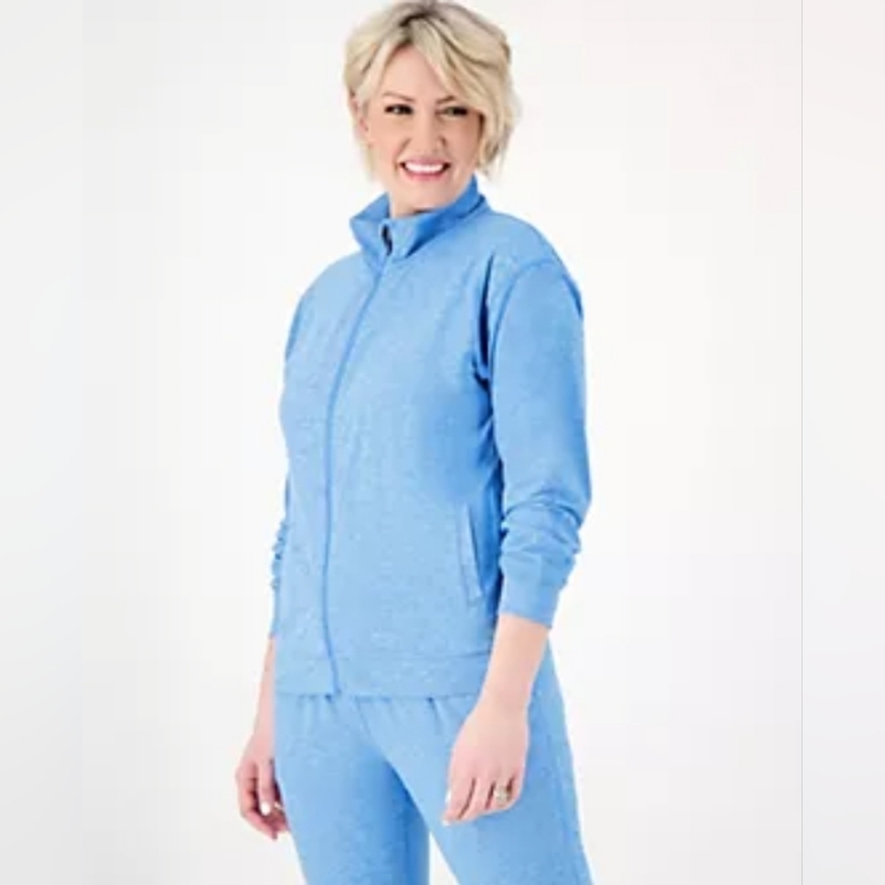 Nwt Gymwrap Women's Jacket  Heathered Knit Zip-Up with Side Pockets Blue Size Sm